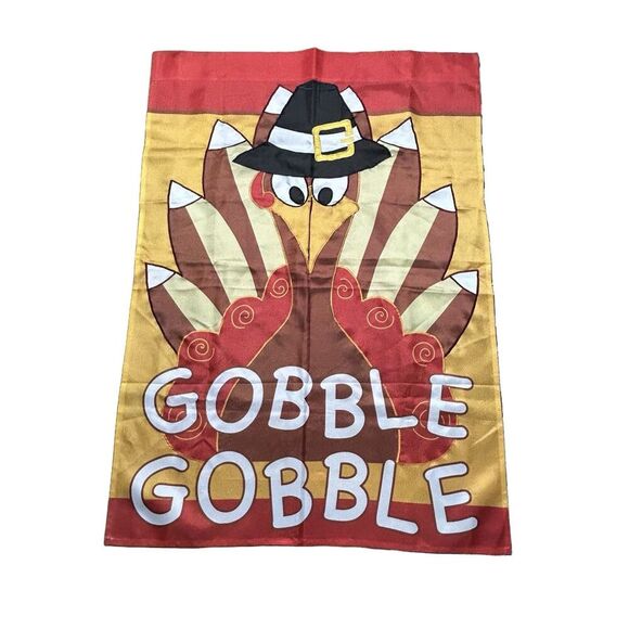 Turkey Gobble Gobble THANKSGIVING Holiday Style Flag - Harvest Fall Nylon 40x28 - Picture 1 of 2